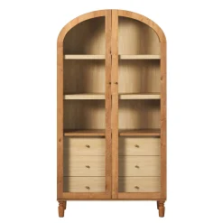 Darci Modern Arched Bookshelf Cabinet with Glass Doors & Inner Drawers