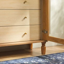 Darci Modern Arched Bookshelf Cabinet with Glass Doors & Inner Drawers