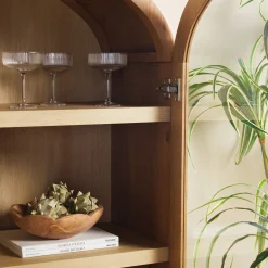 Darci Modern Arched Bookshelf Cabinet with Glass Doors & Inner Drawers