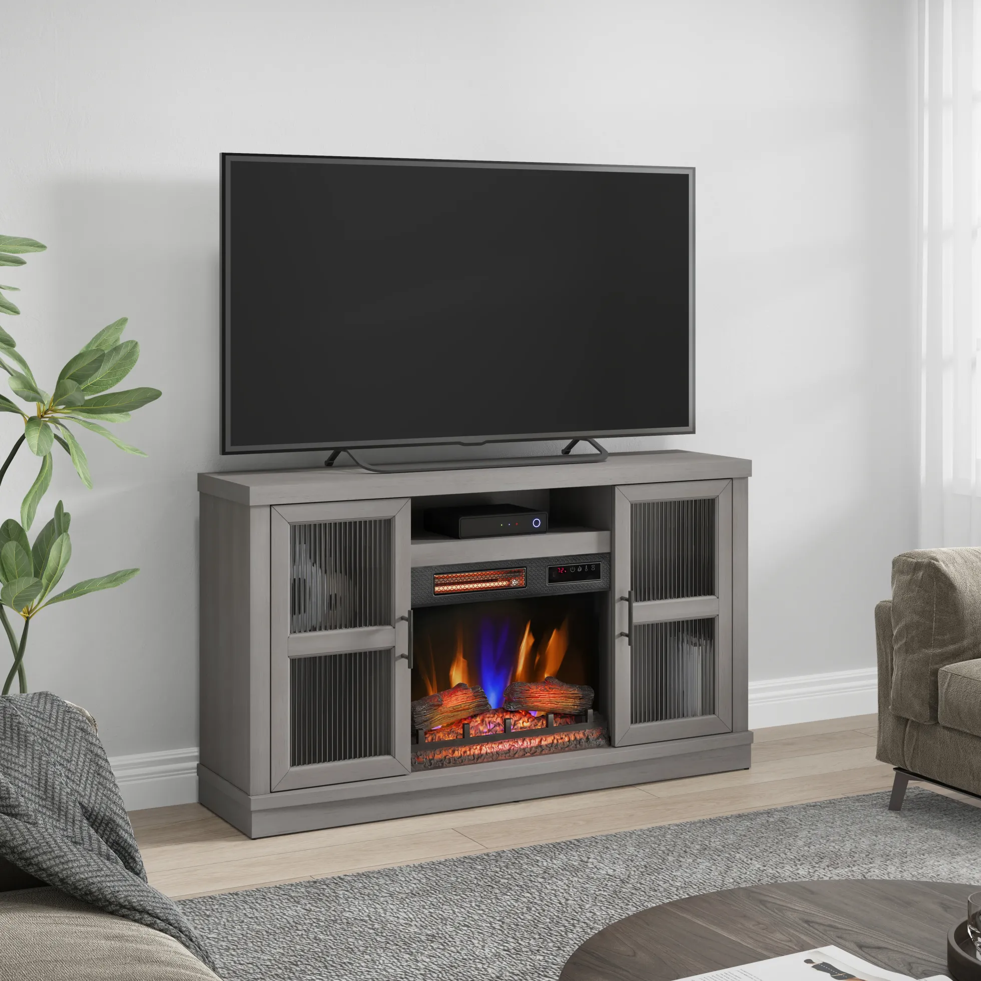 duraflame® Reeded Glass Door Electric Fireplace TV Stand Media Console