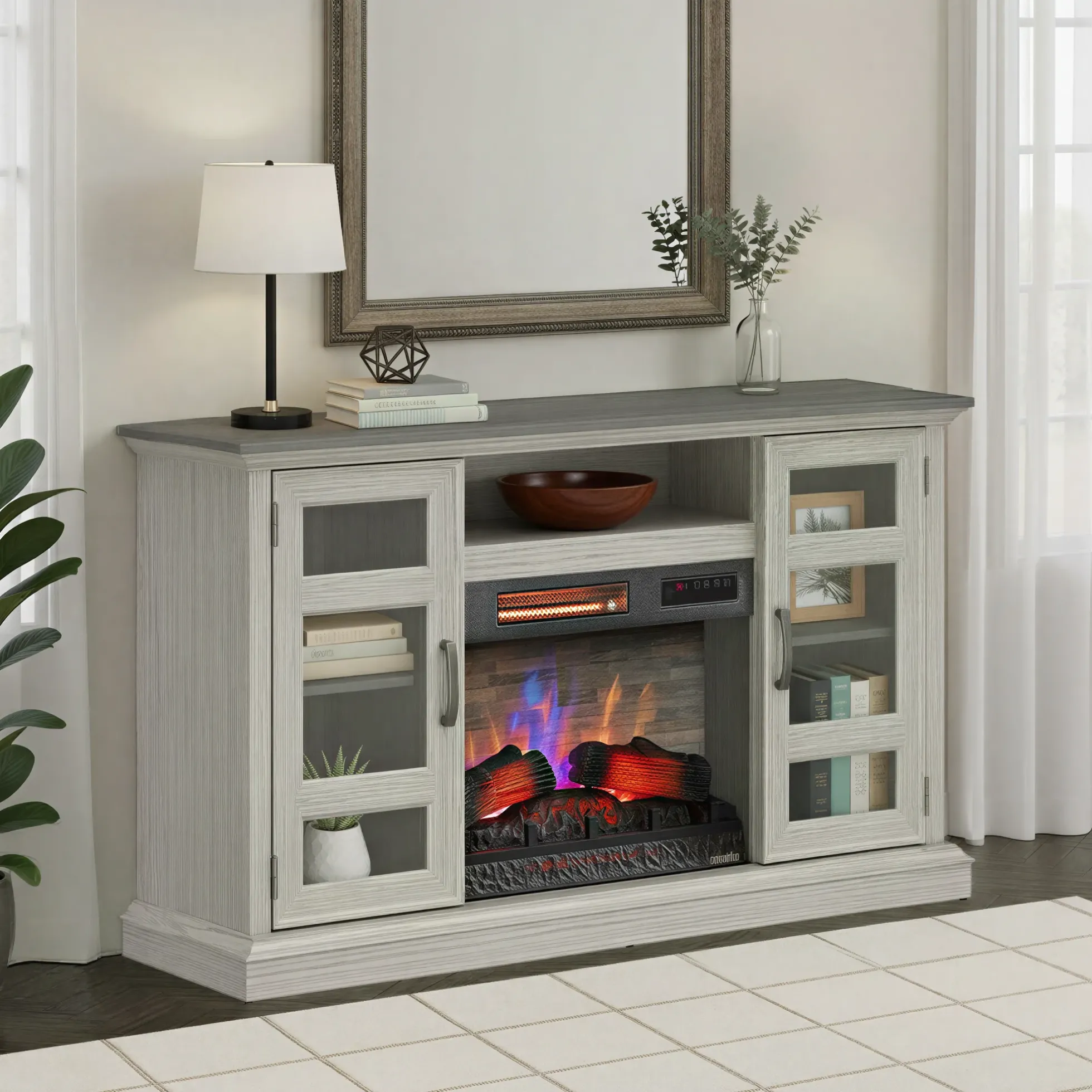 duraflame® Two Tone Wood Oak Electric Fireplace TV Stand with 3D Flames