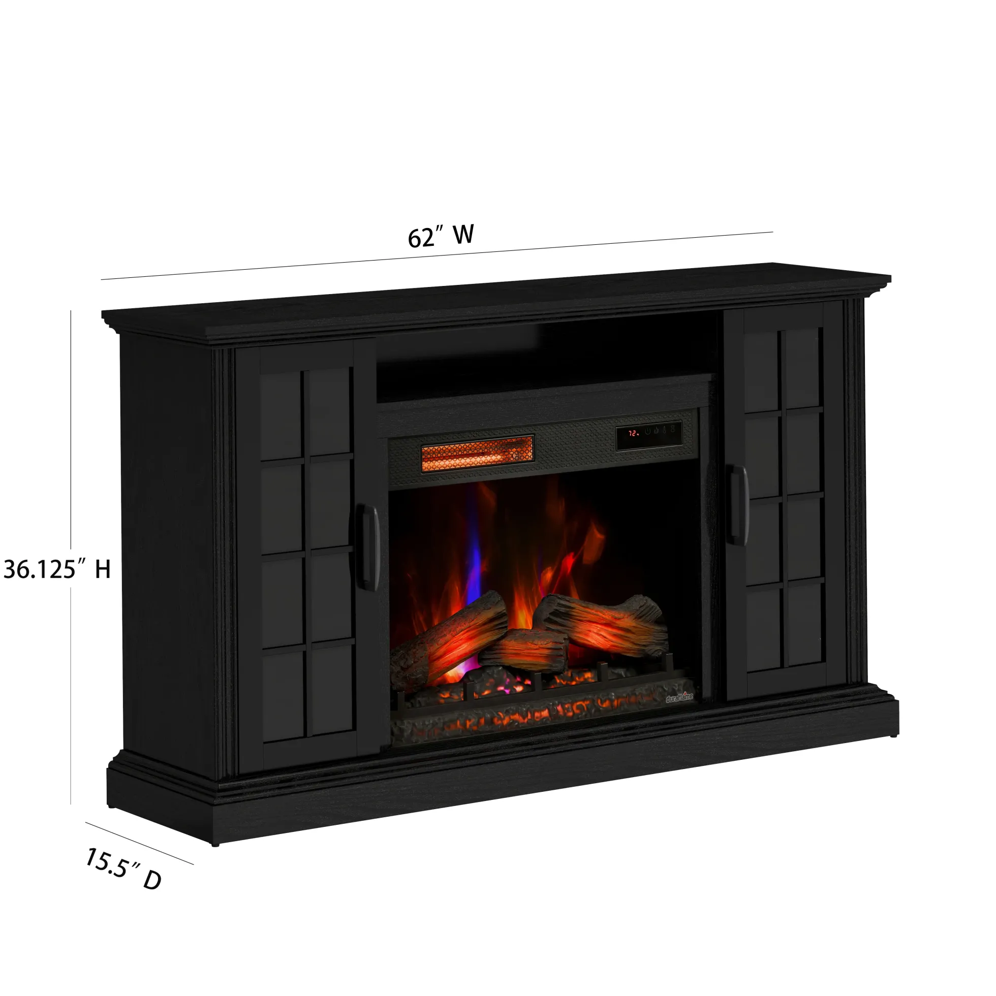 duraflame® Windowpane Glass Door Electric Fireplace TV Stand Media Console