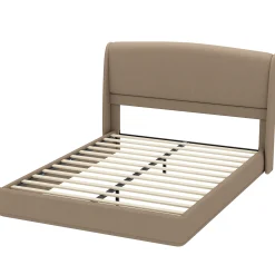 Elegant Linen Upholstered Queen Bed Frame with Wingback Headboard
