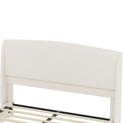 Elegant Linen Upholstered Queen Bed Frame with Wingback Headboard