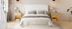 Elegant Linen Upholstered Queen Bed Frame with Wingback Headboard