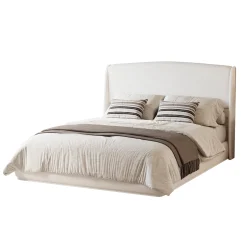 Elegant Linen Upholstered Queen Bed Frame with Wingback Headboard