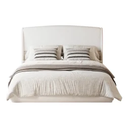 Elegant Linen Upholstered Queen Bed Frame with Wingback Headboard