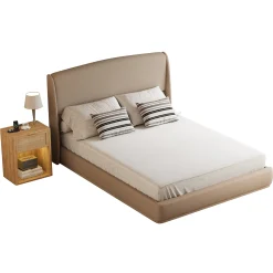 Elegant Linen Upholstered Queen Bed Frame with Wingback Headboard