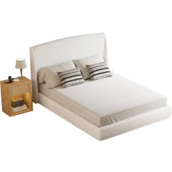 Elegant Linen Upholstered Queen Bed Frame with Wingback Headboard