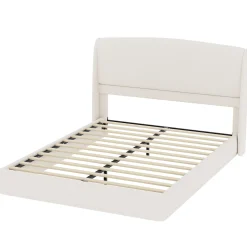 Elegant Linen Upholstered Queen Bed Frame with Wingback Headboard