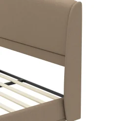 Elegant Linen Upholstered Queen Bed Frame with Wingback Headboard