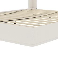 Elegant Linen Upholstered Queen Bed Frame with Wingback Headboard