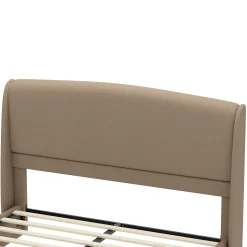 Elegant Linen Upholstered Queen Bed Frame with Wingback Headboard