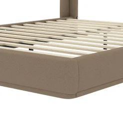 Elegant Linen Upholstered Queen Bed Frame with Wingback Headboard
