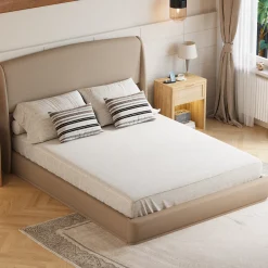 Elegant Linen Upholstered Queen Bed Frame with Wingback Headboard