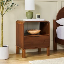 Elias Modern Curved-Frame Solid Wood Nightstand