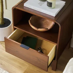 Elias Modern Curved-Frame Solid Wood Nightstand