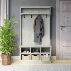 Entryway Hall Tree with Baskets and Open Storage
