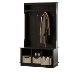 Entryway Hall Tree with Baskets and Open Storage