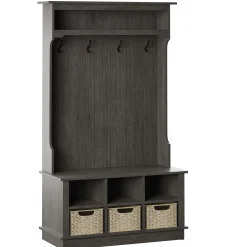 Entryway Hall Tree with Baskets and Open Storage