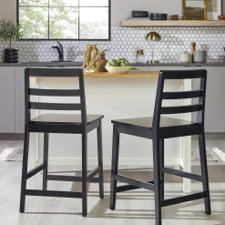 Erekson Solid Wood Ladder Back Bar Stool, Set of 2