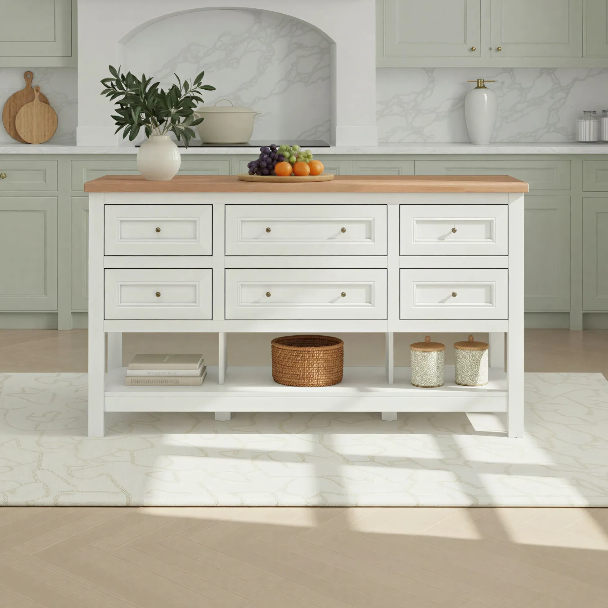Everlee Free-Standing 52" Kitchen Island with 6 Drawer Storage