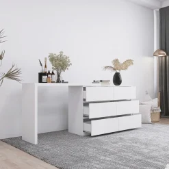 Extendable L-Shape 6 Drawer Dresser & Desk Vanity