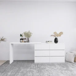 Extendable L-Shape 6 Drawer Dresser & Desk Vanity