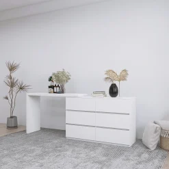 Extendable L-Shape 6 Drawer Dresser & Desk Vanity