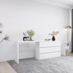 Extendable L-Shape 6 Drawer Dresser & Desk Vanity