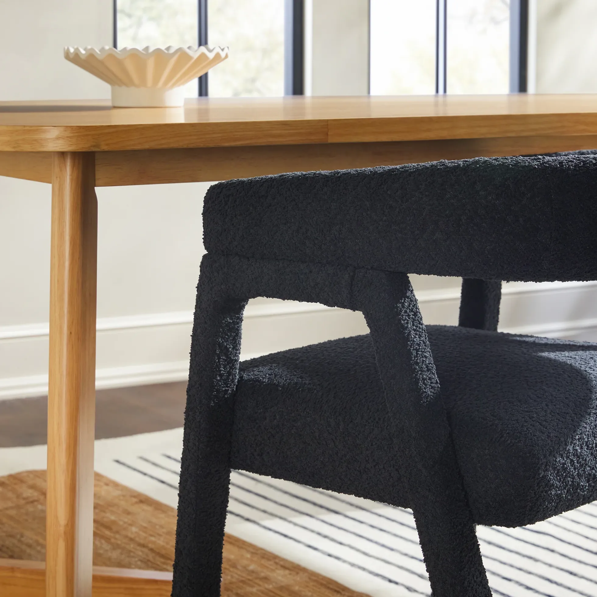Ezra Modern Boucle Solid Wood Rounded Back Dining Chair (Set of 2)