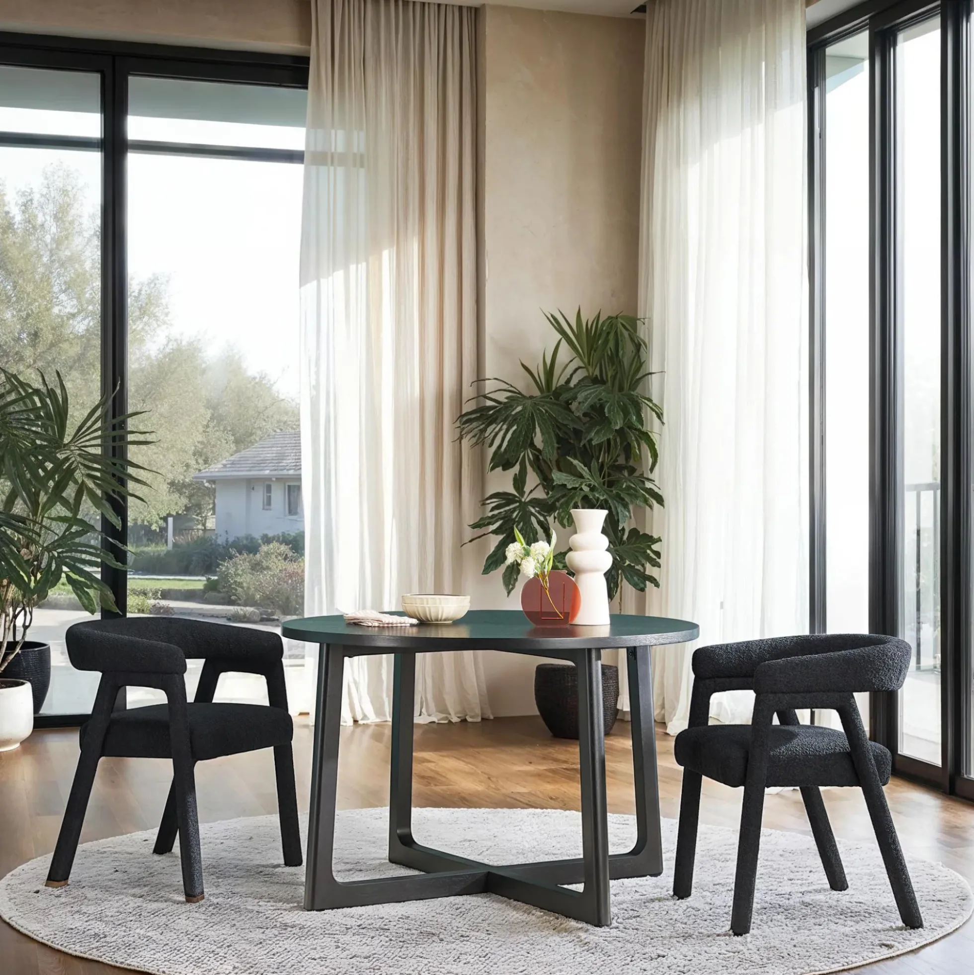 Ezra Modern Boucle Solid Wood Rounded Back Dining Chair (Set of 2)