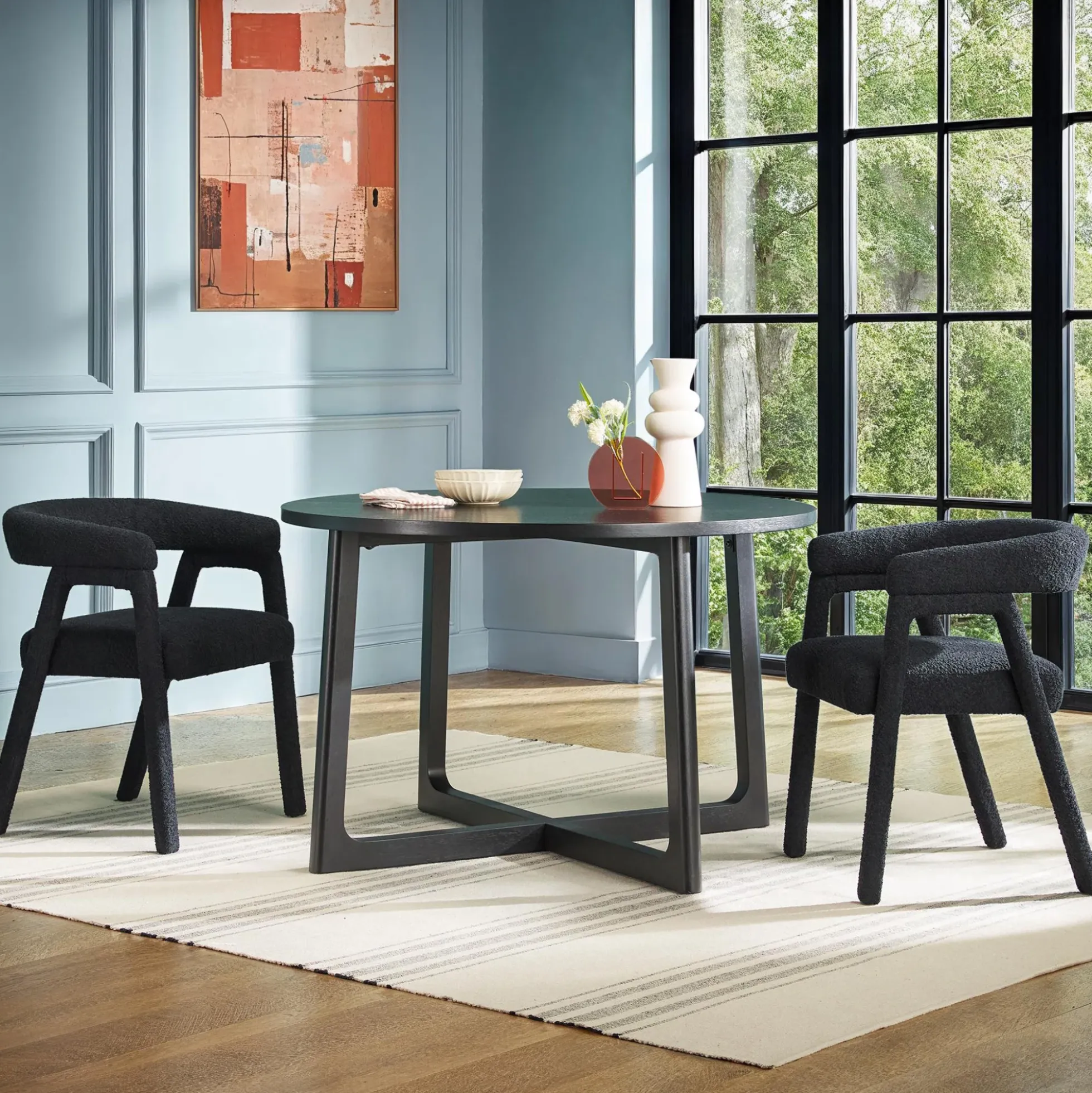 Ezra Modern Boucle Solid Wood Rounded Back Dining Chair (Set of 2)