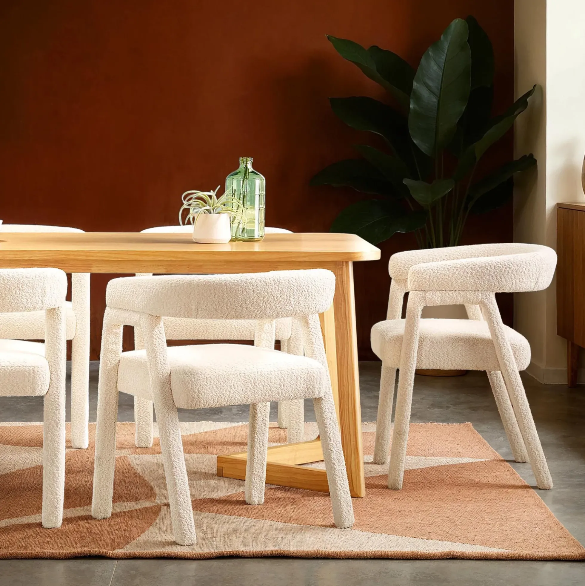 Ezra Modern Boucle Solid Wood Rounded Back Dining Chair (Set of 2)