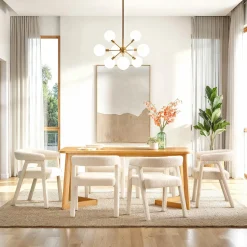 Ezra Modern Boucle Solid Wood Rounded Back Dining Chair (Set of 2)