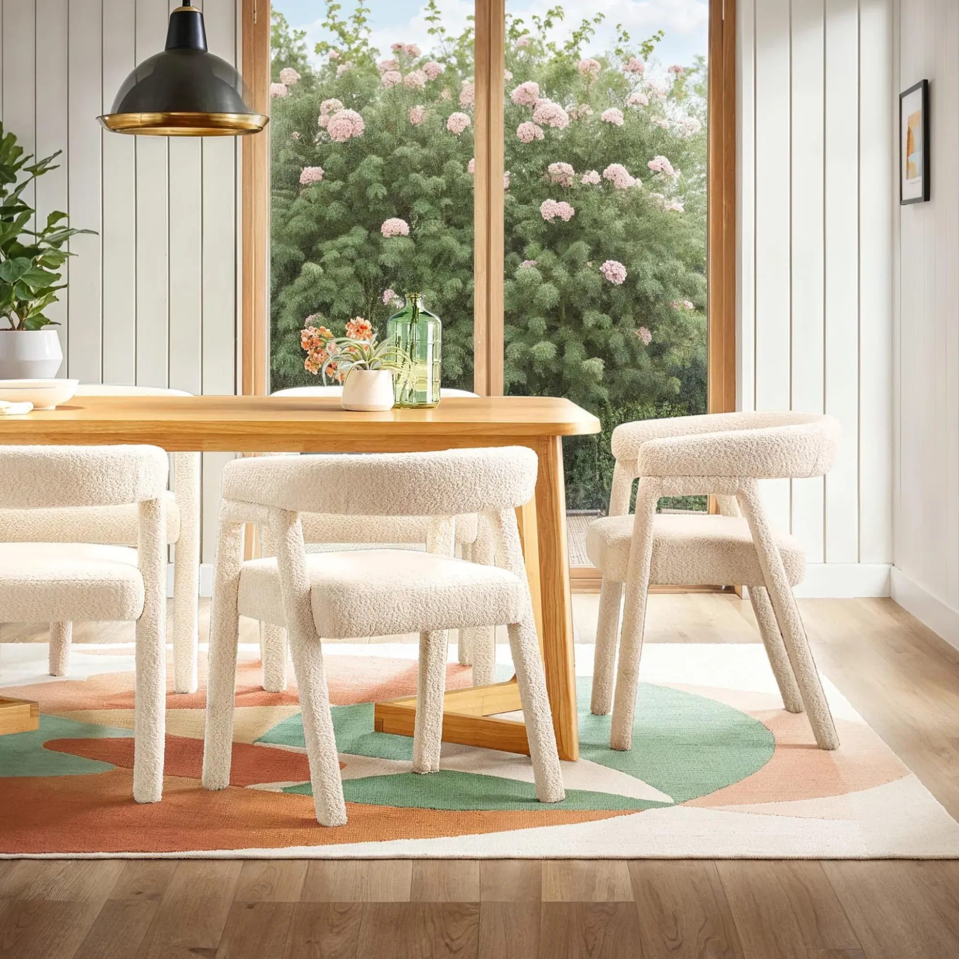 Ezra Modern Boucle Solid Wood Rounded Back Dining Chair (Set of 2)