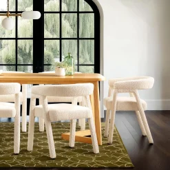 Ezra Modern Boucle Solid Wood Rounded Back Dining Chair (Set of 2)