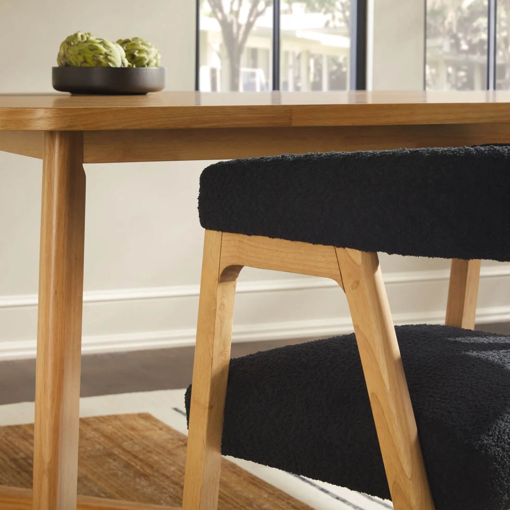 Ezra Modern Solid Wood Dining Chair with Boucle Upholstery (Set of 2)
