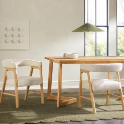 Ezra Modern Solid Wood Dining Chair with Boucle Upholstery (Set of 2)
