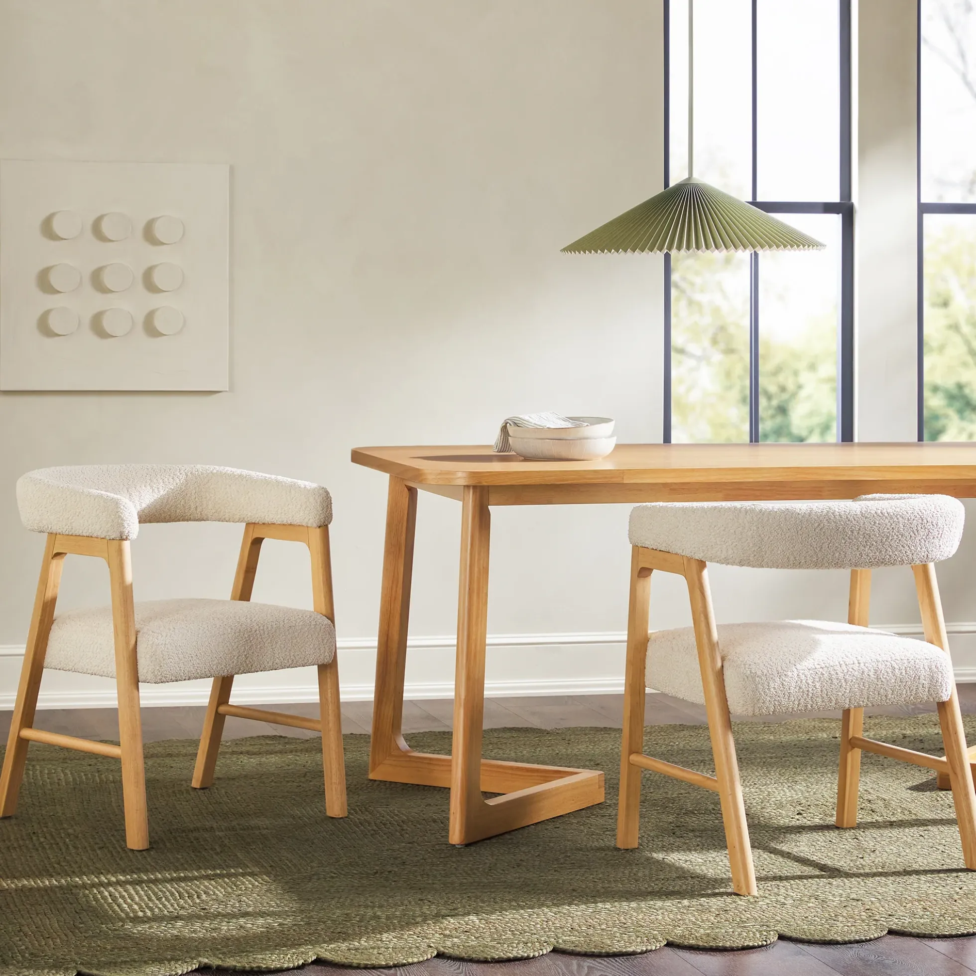 Ezra Modern Solid Wood Dining Chair with Boucle Upholstery (Set of 2)