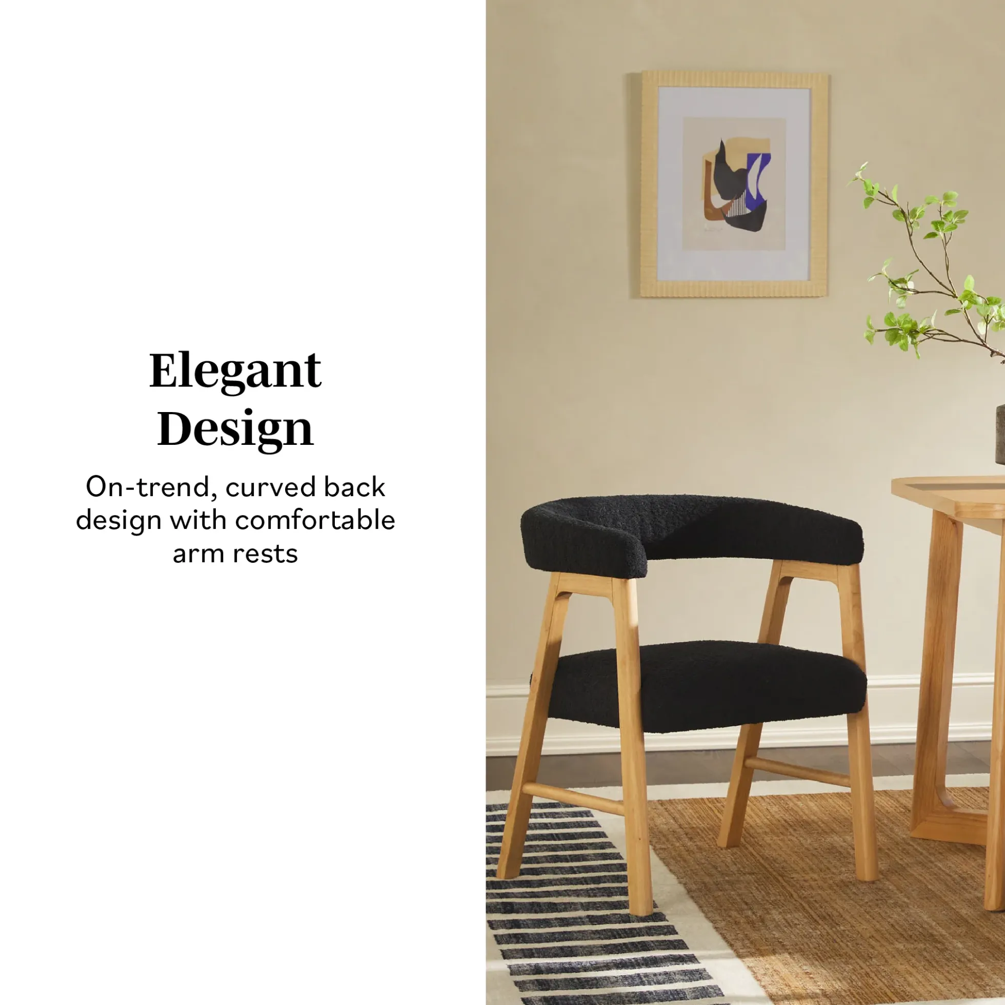Ezra Modern Solid Wood Dining Chair with Boucle Upholstery (Set of 2)