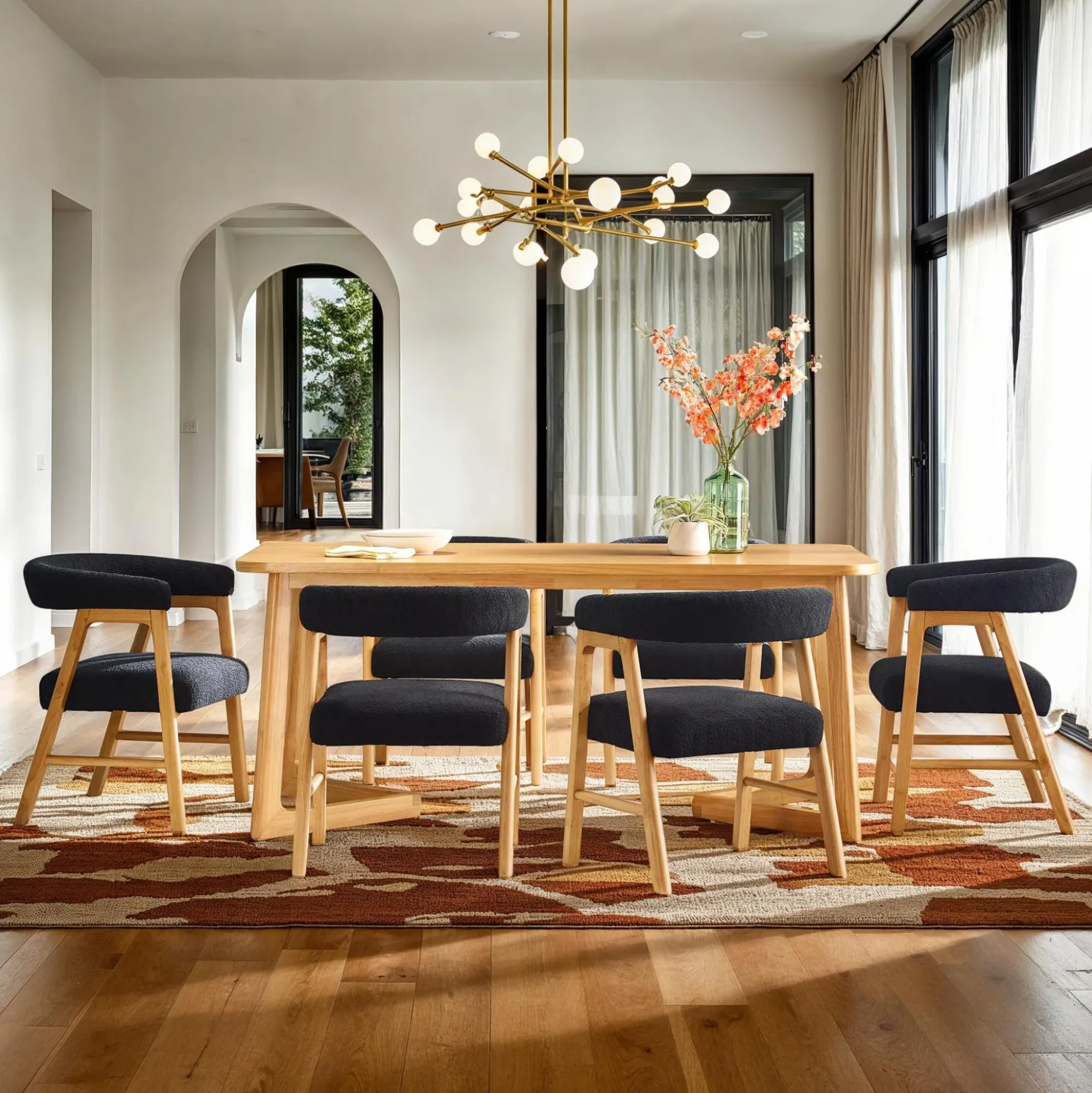 Ezra Modern Solid Wood Dining Chair with Boucle Upholstery (Set of 2)
