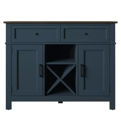 Farmhouse Buffet Sideboard with Wine Shelving and Stemware Storage