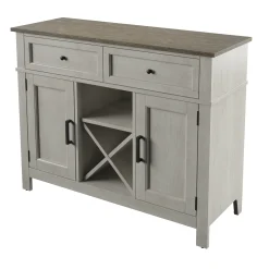 Farmhouse Buffet Sideboard with Wine Shelving and Stemware Storage