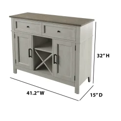 Farmhouse Buffet Sideboard with Wine Shelving and Stemware Storage