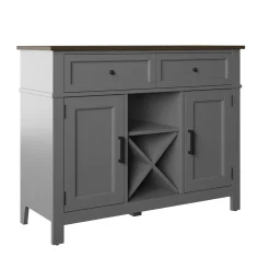 Farmhouse Buffet Sideboard with Wine Shelving and Stemware Storage