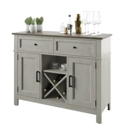 Farmhouse Buffet Sideboard with Wine Shelving and Stemware Storage