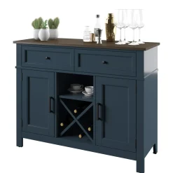 Farmhouse Buffet Sideboard with Wine Shelving and Stemware Storage