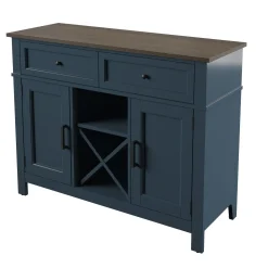 Farmhouse Buffet Sideboard with Wine Shelving and Stemware Storage