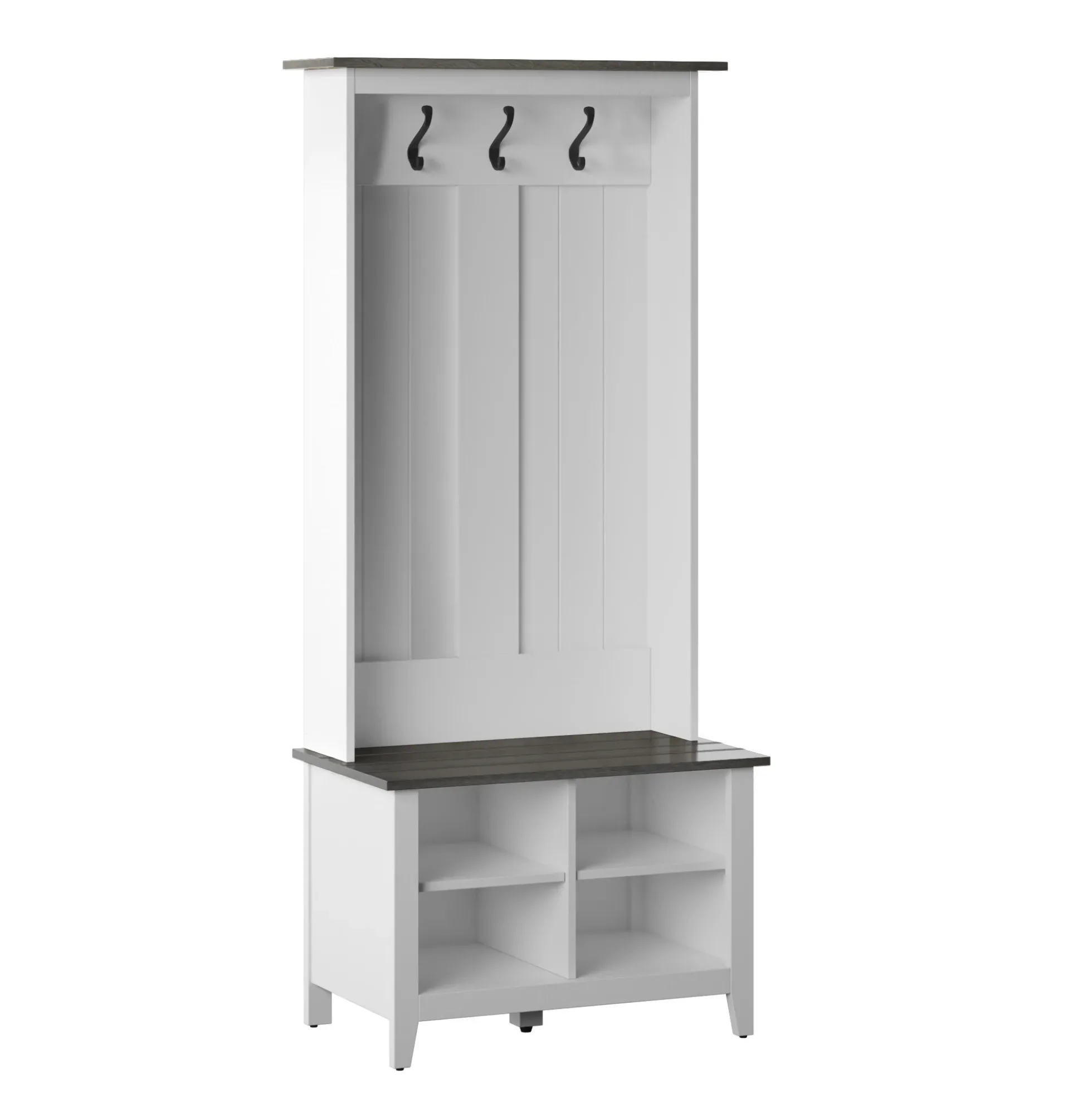 Farmhouse Two Tone Entryway Hall Tree with Storage Bench